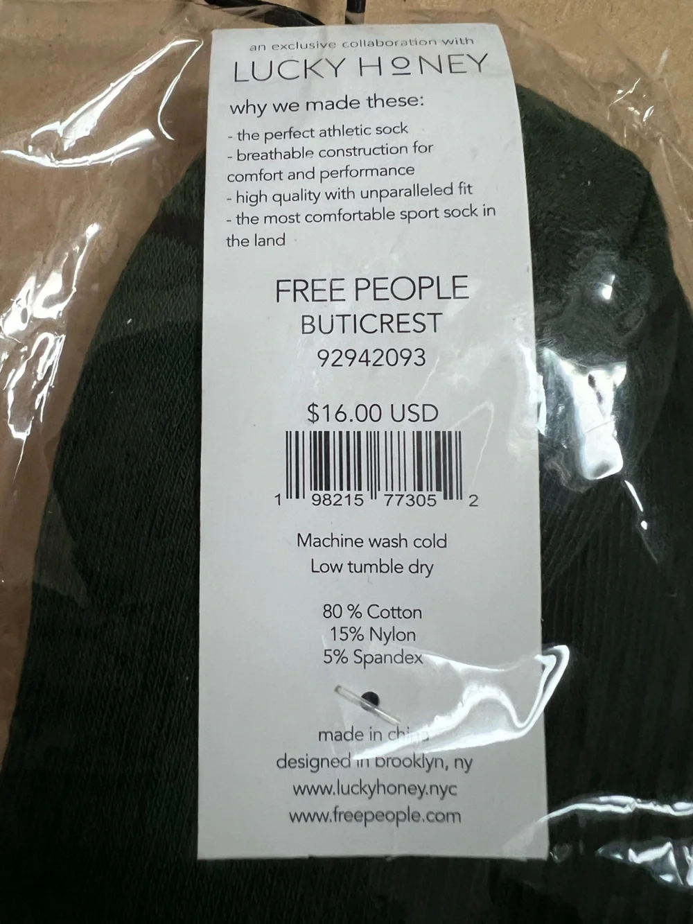 Free People FP Movement Butti Crest Sock in Moss NWT